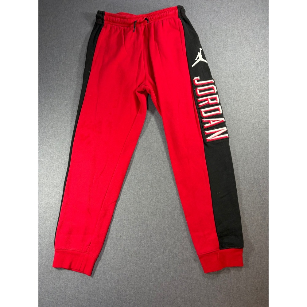 Jordan Kids Red Black Colorblock Fleece Jogger Pants XL 13-15Y Jumpman Logo